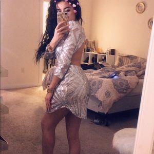 Backless sparkly fashion nova dress